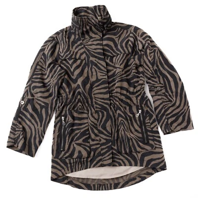 Abrigo pequeño para mujer The Filmore gris estampado de cebra con capucha lluvia trinchera cintura ceñida Foto 1 de 4