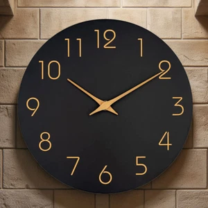 Wooden Silent Wall Clock Black & Brown 30cm Non-Ticking Kitchen Office Ornament - Picture 1 of 8