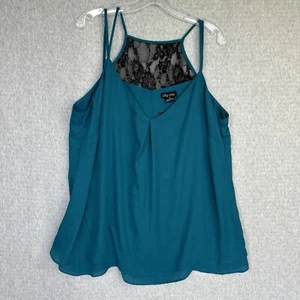City Chic Womens V-Neck Sleeveless Top Lace Back Panel Teal Green M Plus - Picture 1 of 11