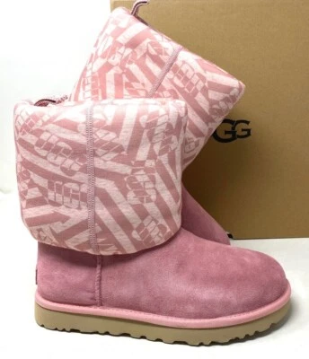 NP UGG Classic Short Jersey Suede Boots Winter Stripe Pink Women 1138431 BLUS - Image 1 of 4