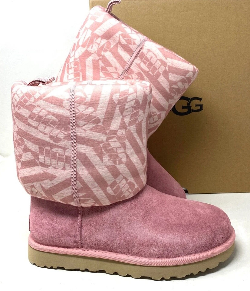 Botas UGG clássicas curtas de jersey camurça listras de inverno rosa femininas tamanho 1138431 BLUS - Imagem 1 de 4
