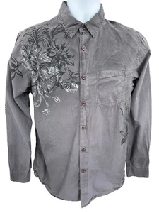 GUESS Y2K Embellished Long Sleeve Button Up Club Shirt Dark Gray Mens Size Small - Picture 1 of 11