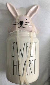 RAE DUNN Easter "SWEET HEART" 10" Ceramic Canister W/ Bunny Topper Lid New - Picture 1 of 10