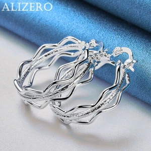 ALIZERO 925 Sterling Silver Elegant Wave Circle Hoop Earrings Women Jewellery - Picture 1 of 5