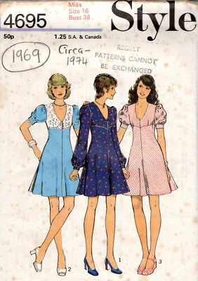 1974 Vintage Sewing Pattern B38" DRESS (1969) By Style 4695 - Image 1 of 2