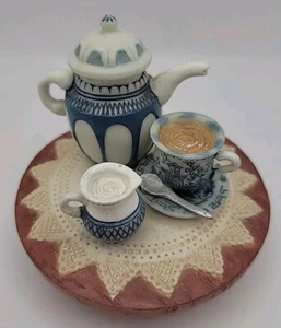 Our America Yankee Candle Topper, Tea Time Coffee Blue And White Porcelain Style - Picture 1 of 9