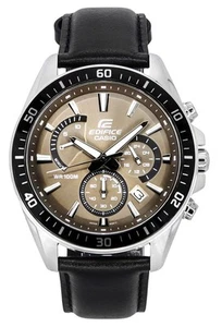 Casio Edifice Analog Standard Chronograph Leather Strap Light Brown Dial Quartz - Picture 1 of 4