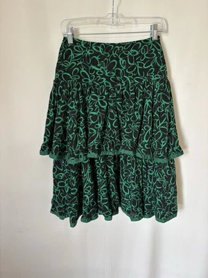 Falda Nicole Miller 8 Mujer Verde Rodilla Volantes Floral Boho De Colección Foto 1 de 4