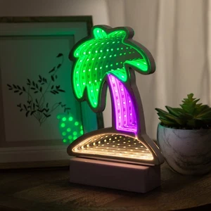 Northlight LED Lighted 3D Palm Tree Infinity Mirror - 8" - Picture 1 of 7