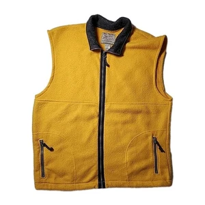 VTG Bugle Boy Original Double-Brush Snow Fleece Vest Large Full Zip Yellow/Brown - Picture 1 of 13