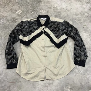 Vintage Roper Sport Shirt Mens XL Black Beige Striped Button Down Pad Shoulders - Picture 1 of 9
