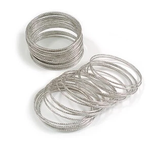 Exquisite Set of 2 Sets Textured Bangle Bracelets In Silver Tone - Size M - Picture 1 of 6