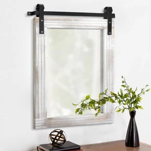 AAZZKANG Mirrors for Wall Rustic Barn Door Mirror with Wood Framed Rectangle ... - Picture 1 of 7
