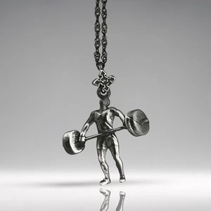 Weightlifting Pendant Vintage Style 925 Silver Gym Jewelry Necklace for Athletes - Picture 1 of 12