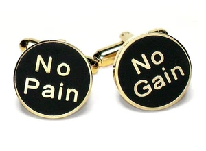 Gold-Tone Mens Cuff Links NO PAIN NO GAIN Cufflinks - Picture 1 of 2