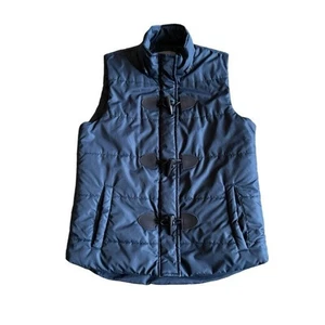 Bagatelle Quilted Vest Navy Blue Size Small Zip Button Mock Neck Toggles EUC - Picture 1 of 10