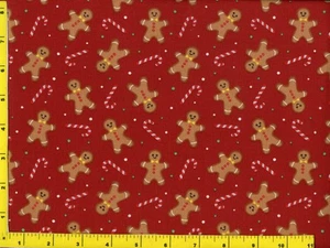 Gingerbread Men Candy Canes Christmas Red Quilting Sewing Fabric by Yard #3158 - Picture 1 of 1