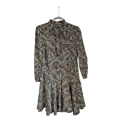 Vestido TopShop Talla 6 Cambio Manga 3/4 Cintura Caída Auto Atado Cuello Volantes Cremallera Lateral Foto 1 de 4