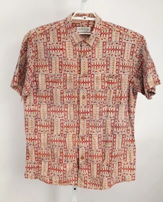 Orvis Shirt Mens Extra Large Red Floral Geometric Hawaiian Short Sleeves - Image 1 of 4