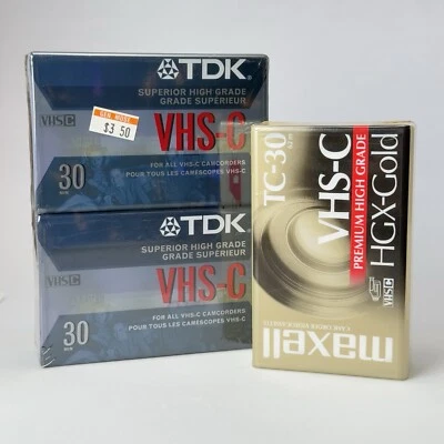 Lote de 3 fitas cassete TDK/Maxell VHS-C Premium filmadoras seladas de alta qualidade - Imagem 1 de 4