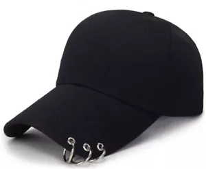 Gorra de béisbol Kpop con aros - Gorra de béisbol Suga con aros de hierro (negra - Imagen 1 de 6