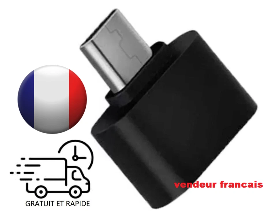 Mini Adaptateur USB Type C Male vers USB 3.0 Femelle OTG Universel Noir - Bild 1 von 4