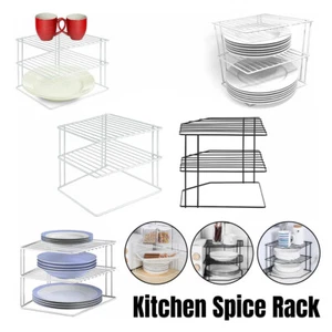 3Tier Corner Plate Rack Storage Stand Kitchen Cupboard Organizer for Plates Bowl - Picture 1 of 17