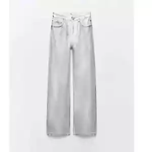 Zara Damen METALLIC Silber HIGH RISE JEANS Größe 46 US14 305072 - Bild 1 von 5