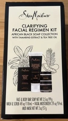Shea Moisture African Black Soap Clarifying Facial Regiment Kit Tea Tree Oil - Image 1 of 3