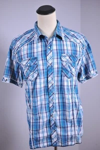 BKE Athletic Fit S/S Pearl Snap Shirt Blue Plaid Men's XL - Picture 1 of 4