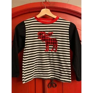 Buffalo Plaid Moose Holiday Winter Christmas Shirt  Appliqued EUC Size 6T 7T - Picture 1 of 2