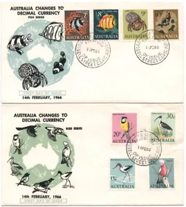 Australia Two FDCs w/8 Diff Values, Fish (4) or Bird (4) Series - Picture 1 of 1