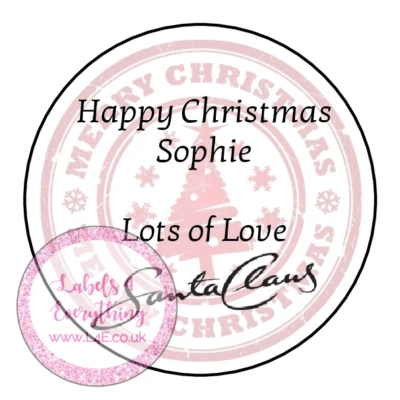 Personalised Merry Happy Christmas Love From Santa Claus North Pole Sticker Tag - Image 1 of 2
