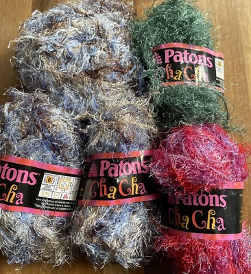 4 ⅓  Skeins Patons Cha Cha Eye Lash Yarn Hippie, Be Bop & Reggae - Image 1 of 4