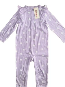 Cat & Jack Baby Girl Long Sleeve Polka Dot Ruffle Pants Romper with Headband - Picture 1 of 9