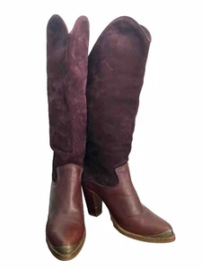 Zodiac Burgundy Suede/Leather Tall Western Boots Size 6 - Picture 1 of 12