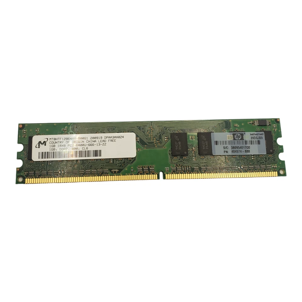 1GB PC2-6400 1 GB DIMM 800 MHz DDR2 SDRAM Memory RAM 404574-888 DDR2-800M Micron - Image 1 of 4