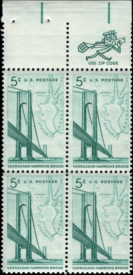 US Scott # 1258, Verrazano-Narrows Bridge, Zip Block of (4) 1964 5¢ Stamps, MNH - Image 1 of 1