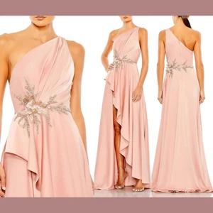 NEW $598 Mac Duggal [ 8 ] Embellished One Shoulder Asymmetrical Gown Rose G1602 - Picture 1 of 18