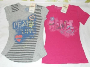 New 2pc Mudd Girls Pink and Gray Peace Graphic Tee Shirt Top Size 7 8 Small S - Picture 1 of 2