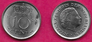 NIEDERLANDE 10 CENT 1966 UNC PORTRÄT VON KÖNIGIN JULIANA RECHTS, Drehbuch: La - Bild 1 von 1