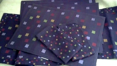 Pampered Chef Tiles 100% Cotton Runner 4 Placemat 2 Napkins Dark Lavender NEW - Image 1 of 4