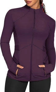 Women'S Slim Fit Workout Jackets - Zip up Athletic Running Jacket with Color-Blo - Picture 1 of 12