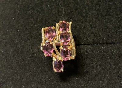 Vintage 18K HGE Gold Plated Purple Cocktail Ladies Statement Ring Size 7 NOS - Image 1 of 4