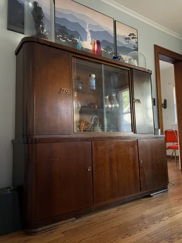 Mid Century Vintage Hutch German Shrunk Cabinet Bar Walnut Danish Cocktail Glass Cover