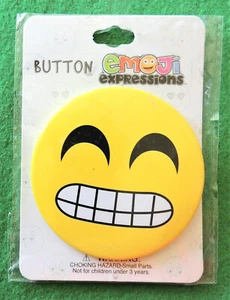 Emoji Expressions Metal Pin Button Yellow Grimace Face 3" Diameter Almar Sales - Picture 1 of 1