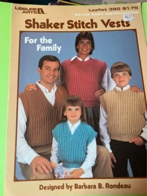 Leisure Arts Shaker Stitch Vests Knitting Pattern Book Leaftlet 390 - Image 1 of 3