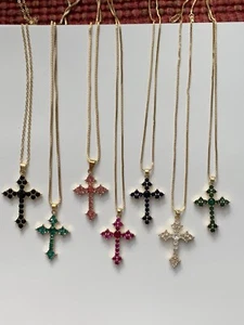 CROSS NECKLACE---CROSS SIZE IS 1" ACROSS X 1 3/8" LONG ( SEE COLORS BELOW ) - Picture 1 of 3