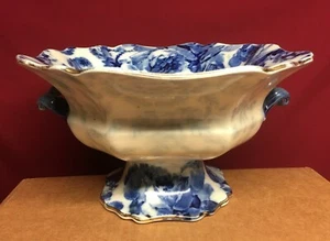 Antique Doulton Burslem 2 Handle Centerpiece Pedestal Bowl Blue Floral D3798 - Picture 1 of 11