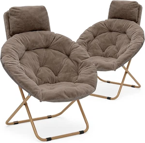 round Folding Faux Fur Saucer Chair for Bedroom Living Room Dorm Foldable Metal - Picture 1 of 11